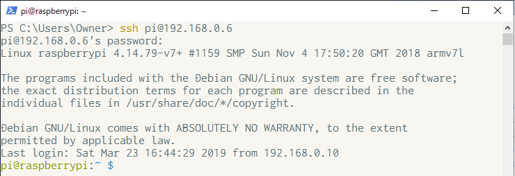 PowerShellによるSSHの様子